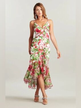 TADASHI SHOJI - SPRING FLORAL RUFFLE HEM DRESS